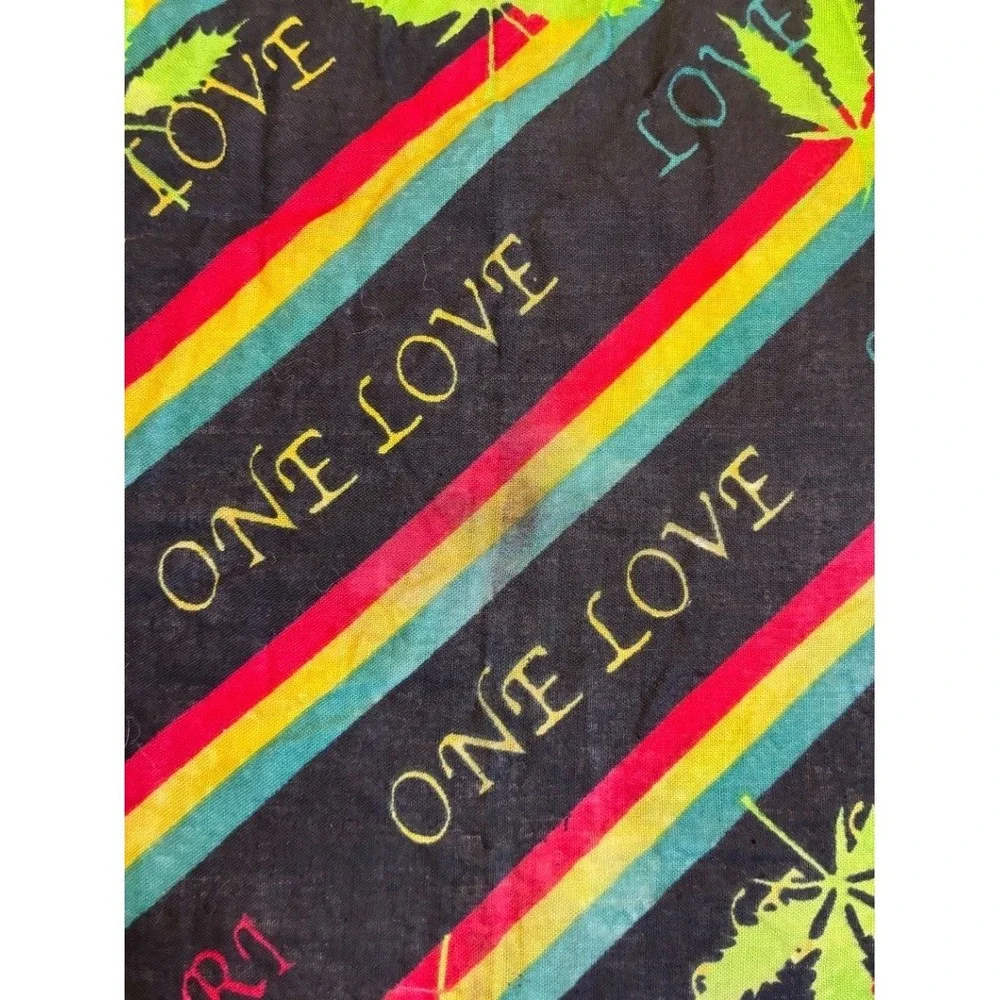 Men's Rasta One Love Bandana Scarf Cotton 21 X 21 Reggae Weed Leaf